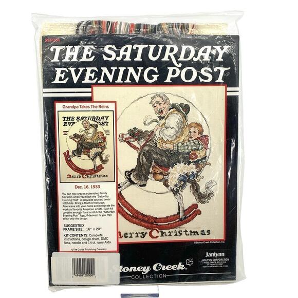 VTG Janlynn Cross Stitch Kit Saturday Evening Post Grandpa Takes Reins 16” x 20” - Picture 1 of 9
